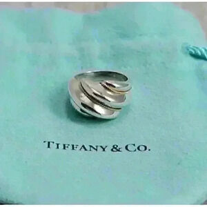 Tiffany & Co Sterling Silver 18kt Yellow Gold Shrimp Ring Size 5
